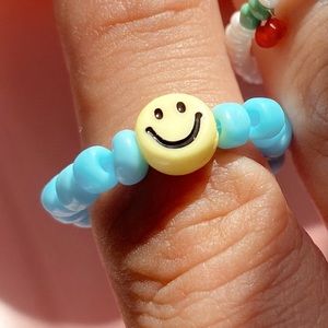 Smiley face beaded ring, happy face rings, 90s ring, unisex ring,y2k